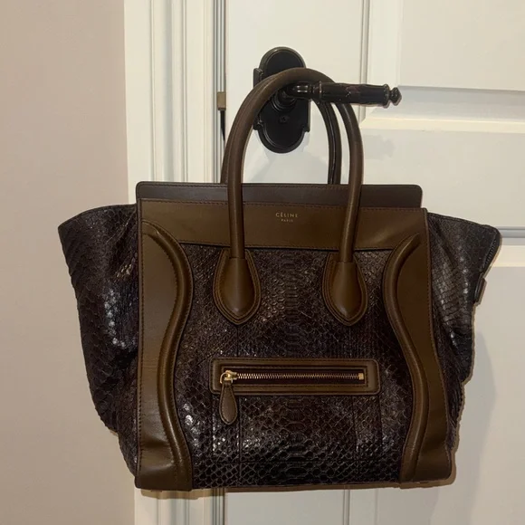 Celine Dark Brown Python Tote - Picture 1 of 4